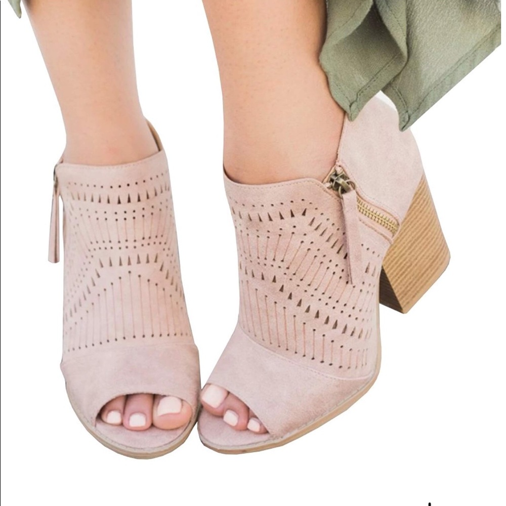 Syktkmx
Womens Peep Toe Ankle Booties Chunky